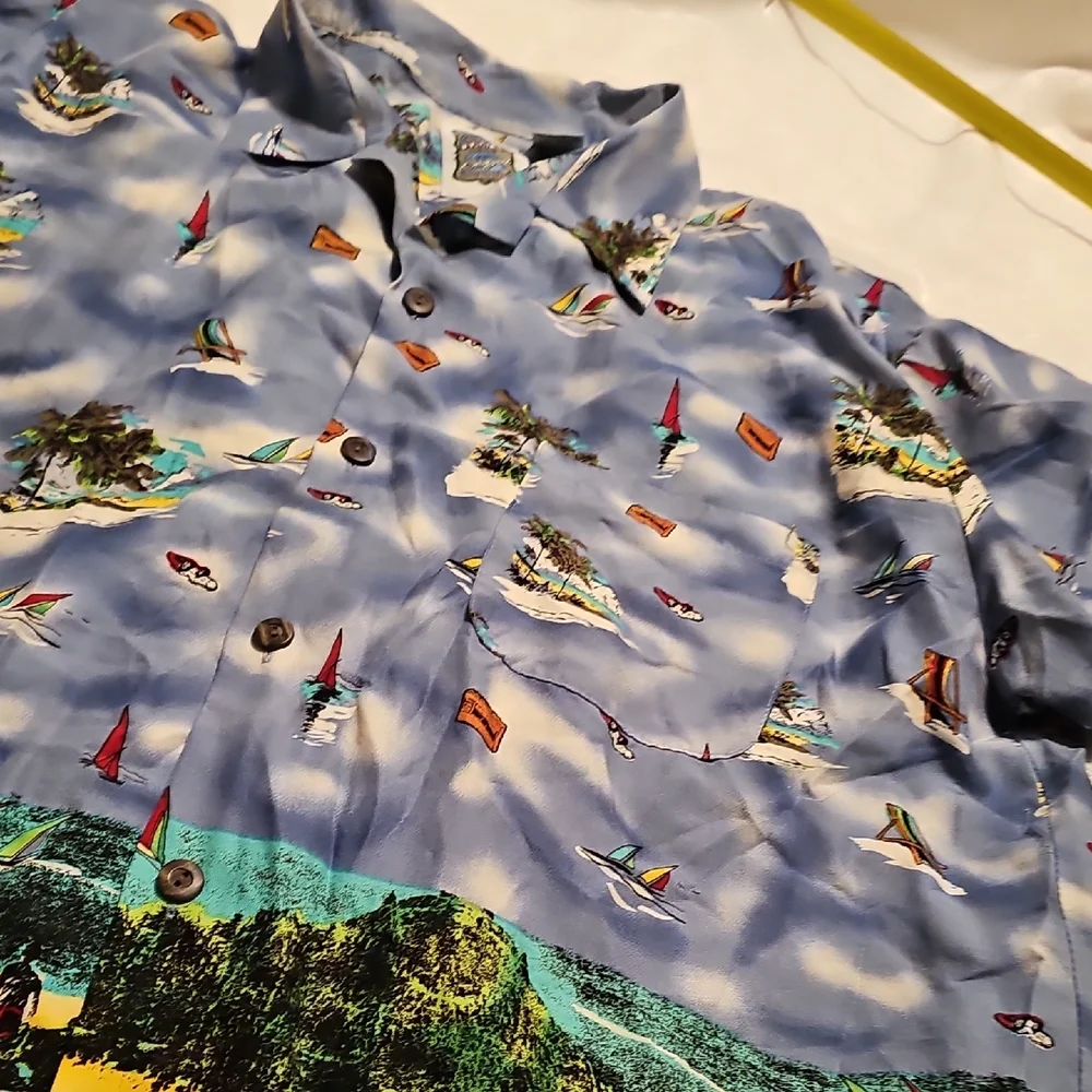 Ocean Current Multicolor Scenic Hawaiian Shirt Mens Large